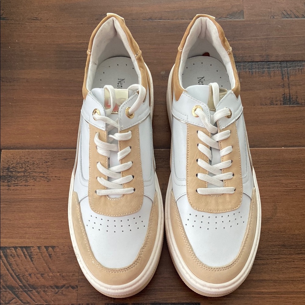 Nero Giardini White and Tan Sneakers Retro Style. New